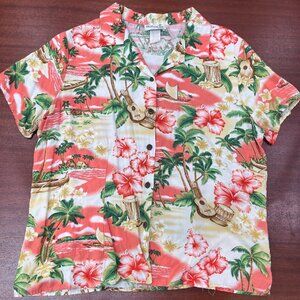 Bishop St apparel Women Vintage Aloha Hawaiian Print Top